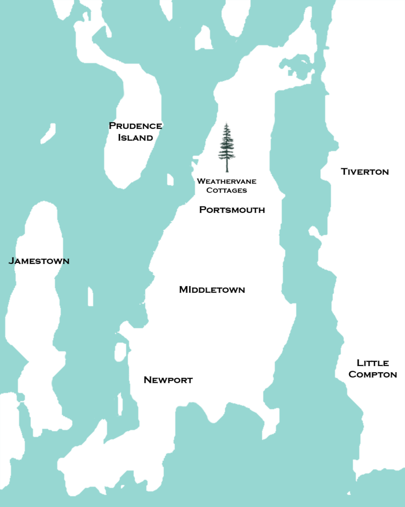 Map of Aquidneck Island showing the east mainland and west surrounding  islands